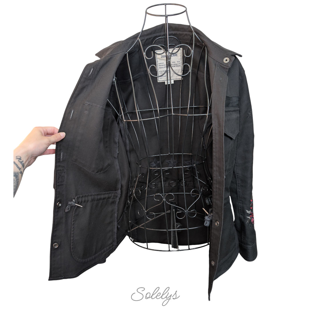 Zadig & Voltaire Tackl Military Star Camo Skull Floral Embroidered Shacket XS - Picture 8 of 11